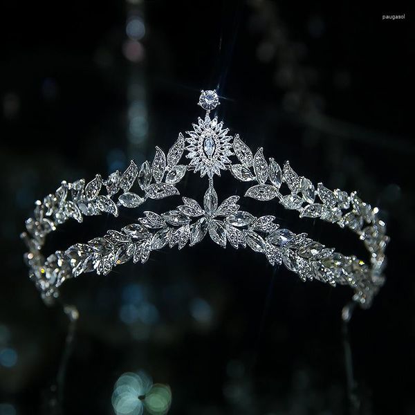 Pinzas para el cabello coronas nupciales de lujo para mujer, Tiara de cristal con diamantes de imitación, diadema de hojas, diadema de novia coreana, accesorios de boda, tocado, regalo