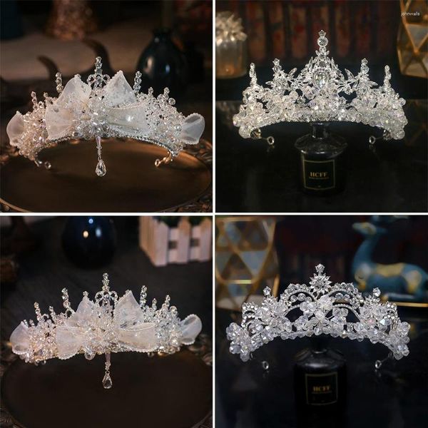 Pinzas para el cabello, coronas nupciales de lujo, Tiaras para mujer, diadema de cristal con perlas de diamantes de imitación para novia, diadema, accesorios de boda, tocado