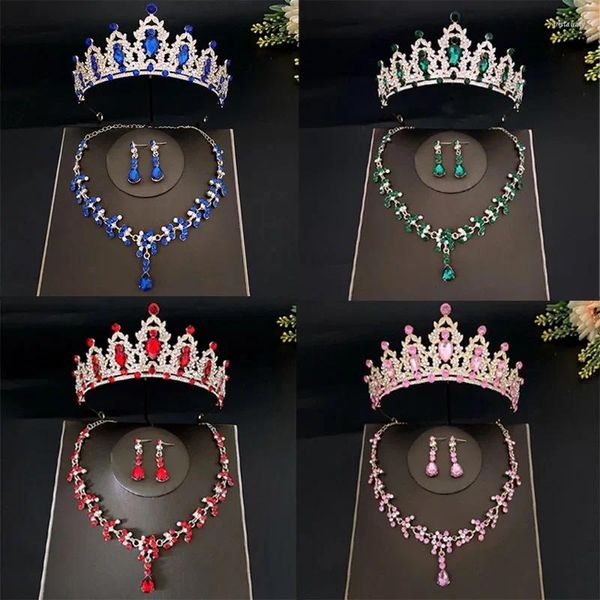 Clips de cabello joyas nupciales de lujo morado verde azul rojo cristal rojo coronas y tiaras diadema para mujeres diadem de fiesta de bodas