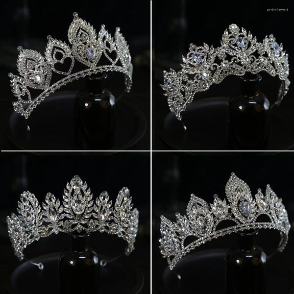 Pinzas para el cabello, Tiara nupcial de lujo, corona, accesorios de boda para mujer, Color plateado, diamantes de imitación, cristal, novia y tocados