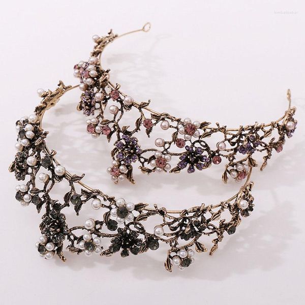 Pinces à cheveux De Luxe Mariée De Mariage Headpeice Bijoux Accessoire Fleurs Noir Strass Diadème Baroque Femmes Filles Couronne Bandeau XH