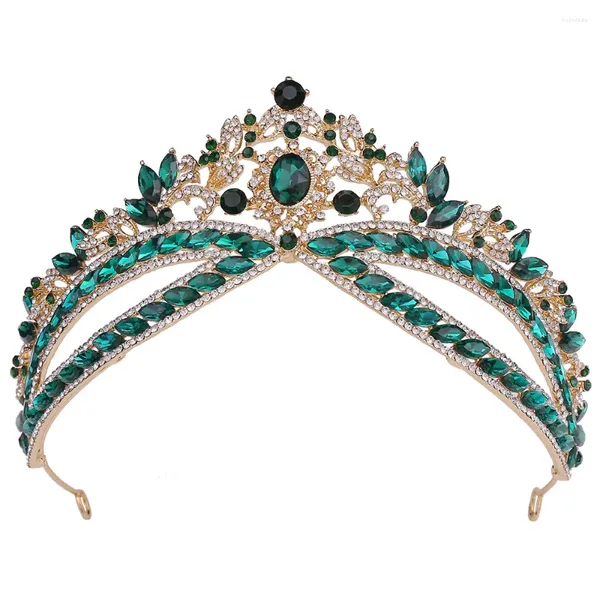 Pinzas para el cabello, Tiara de cristal verde de princesa clásica de lujo, coronas para reinas, accesorios de boda Retro, Tiaras nupciales y