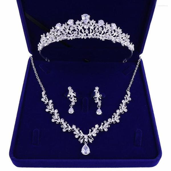 Pinces à cheveux luxe cristal feuille ensembles de bijoux de mariée strass couronne diadèmes collier boucles d'oreilles ensemble pour mariée perles africaines cadeau