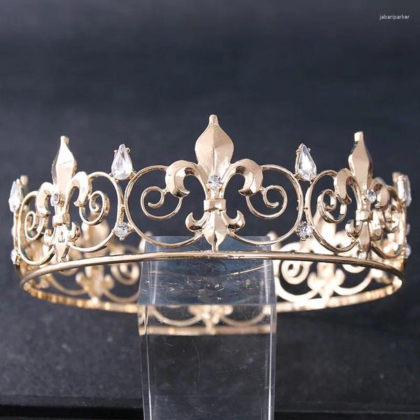 Clips de cheveux Luxury Crystal Round Crown Tiara Rhinestone Prom DiADEM pour femmes hommes accessoires de mariage nuptiale bijoux