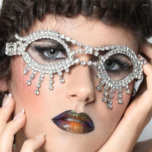 Pinces À Cheveux De Luxe Cristal Lunettes Rondes Forme Gland Masque Pour Les Yeux Chaîne Visage Bijoux Pour Femmes Strass Carnaval Masques De Mariée Bandeau Cadeau