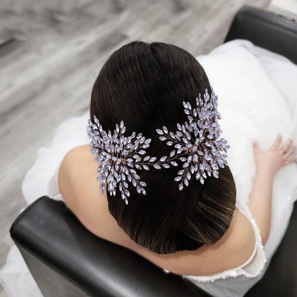 Pinces à cheveux luxe complet strass cristal peignes pour accessoires de mariage femmes à la main mariée bandeau vignes deux ornements de peigne