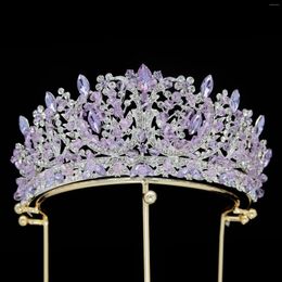 Grampos de cabelo luxo artesanal roxo contas de cristal nupcial tiaras coroa strass pageant diadema colares headpieces acessórios de casamento