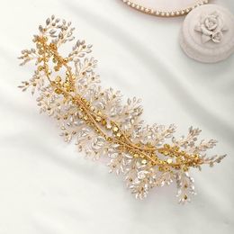 Pinces à cheveux bijoux de luxe à la main strass cristal couleur or feuille bandeau diadèmes de mariée casque ornements de mariage VL