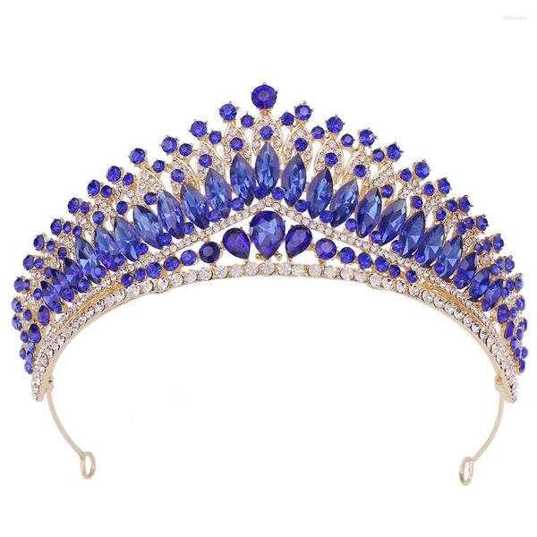 Pinces à cheveux de luxe coréen bleu cristal couronne de mariée atmosphérique strass mode coiffes décoration de mariage Pageant diadème femmes