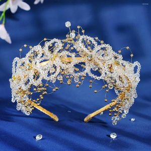 Haarclips luxe Koreaanse parel kristal bruids kronen tiaras hoofddeksels handgemaakte godin prinses feest haarbanden bruiloft accessoires