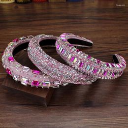 Pinzas para el cabello de lujo para mujer, joyería barroca acolchada para reina del baile de graduación, diademas de boda de cristal rosa brillante, diademas hechas a mano con diamantes de imitación