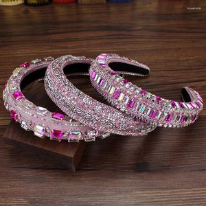 Haarspeldjes Luxe gewatteerde barokke prom-koningin-sieraden Shining Pink Crystal Wedding-hoofdbanden Strass handgemaakte haarbanden voor vrouwen