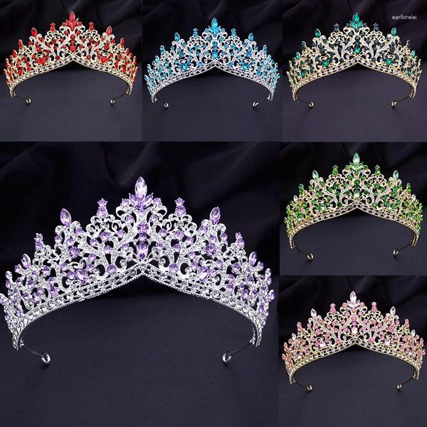 Pinces à cheveux diadèmes et couronnes en cristal violet de luxe pour femmes mariées, couronne de mariage rose élégante, accessoires bijoux