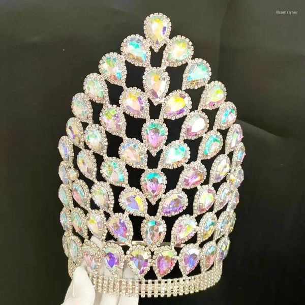 Clips de cabello Luxury Silver AB Color Crystal Tiaras Crown Large Tall Beauty Mujeres