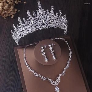Pinces à cheveux de luxe couleur argent cristal ensembles de bijoux de mariée diadèmes de mariée couronne collier boucles d'oreilles mariage Dubai ensemble pour fête bal