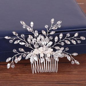 Pinces à cheveux de luxe couleur argent strass perle épingle peigne casque pour femmes fête mariée accessoires de mariage bijoux pince à main