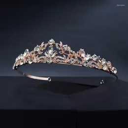 Pinces à cheveux de luxe Vintage bandeau fait à la main pour les femmes couleur or Rose strass couronne goutte d'eau forme diadème mariée bijoux de mariage XH