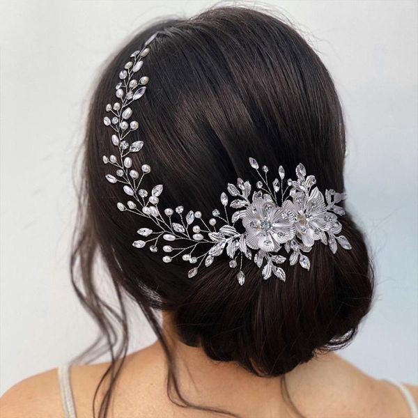 Pinzas para el cabello, diademas de boda de lujo, peines de flores de Metal chapados en plata, diademas brillantes con diamantes de imitación, tocado de perlas, joyería para novia