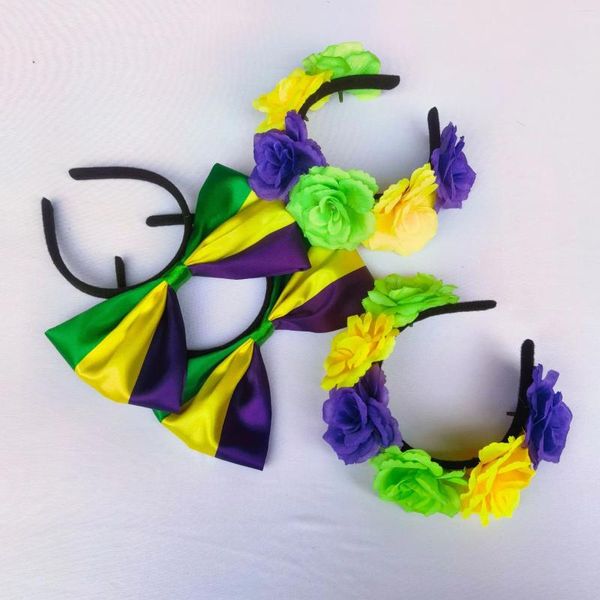 Pinces à cheveux bandeau Mardi Gras violet jaune et vert Imitation sangle mascarade boule ornement de fête