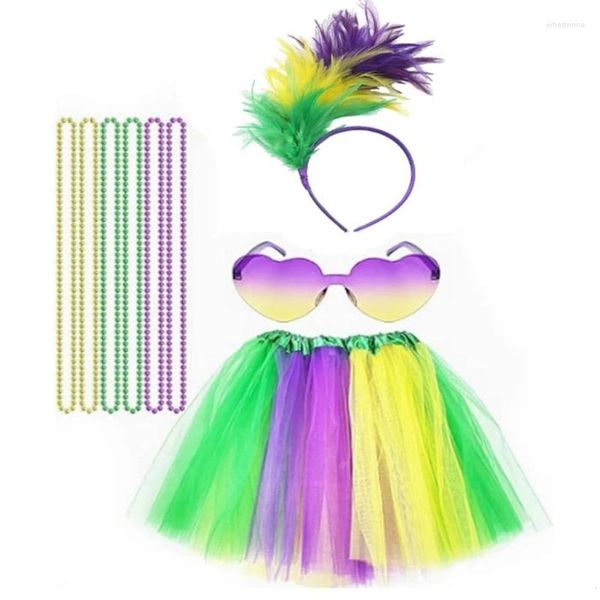 Pinzas para el cabello Mardi Gras Falda Diadema Gafas Collar Conjunto para fiestas Carnavales Celebraciones festivas