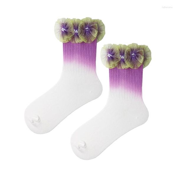 Pinzas para el cabello Calcetines de tubo medio Floral Malla de moda Estilo rojo Degradado Púrpura Ropa personalizada Ins para externos