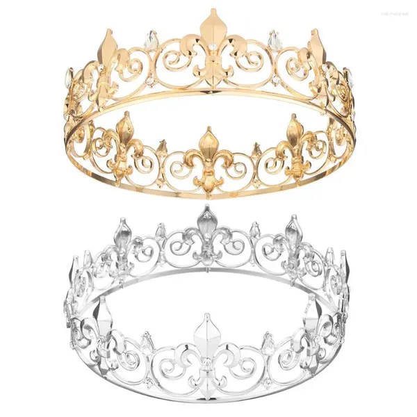 Pinces à cheveux hommes couronne royale impériale médiévale Fleur De Lis mariage cercle complet diadème rond