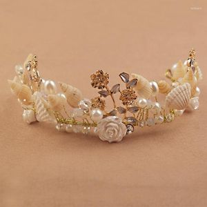 Haarspeldjes Zeemeermin Hoofdband Parel Schelp Kroon Voor Bruidsmeisje Strand Bruiloft Accessoires Bruids Zeeschelp Tiara Prom Hoofddeksel