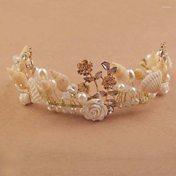 Pinzas para el cabello, diadema de sirena, corona de concha de perla para dama de honor, accesorios de boda y playa, Tiara de concha nupcial, tocado para graduación
