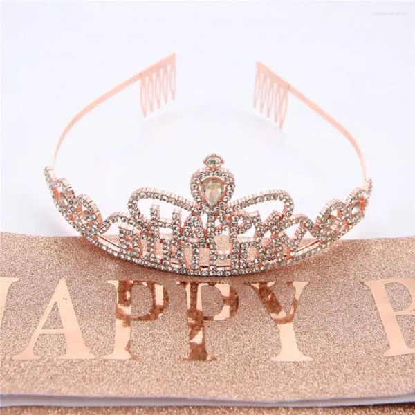 Pinzas para el cabello Corona de cumpleaños de metal Adornos de diamantes de imitación multicolores brillantes de lujo Tiara de cristal para niñas