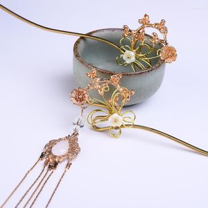 Pinces à cheveux bâtons en métal pour femmes chinois Hanfu Qipao Long gland pendentif fleur fourchettes décorations accessoire chapeaux