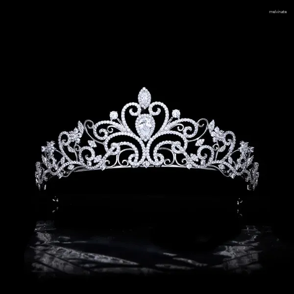 Pinzas para el cabello con microincrustaciones de circón para boda, corona nupcial, Tiaras florales para novia, diadema para mujer, accesorios de joyería de princesa HQ0456