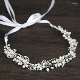 Haarclips Mingli Tengda Freshwater Pearl Band Manual Weave Rhinestone Bride Headwar Wedding Accessoires Ornamenten Hoofdbanden