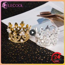Clips de cheveux Mini Golden Crown Cake Topper Crystal Pearl Tiara Enfants Bijoux Ornements