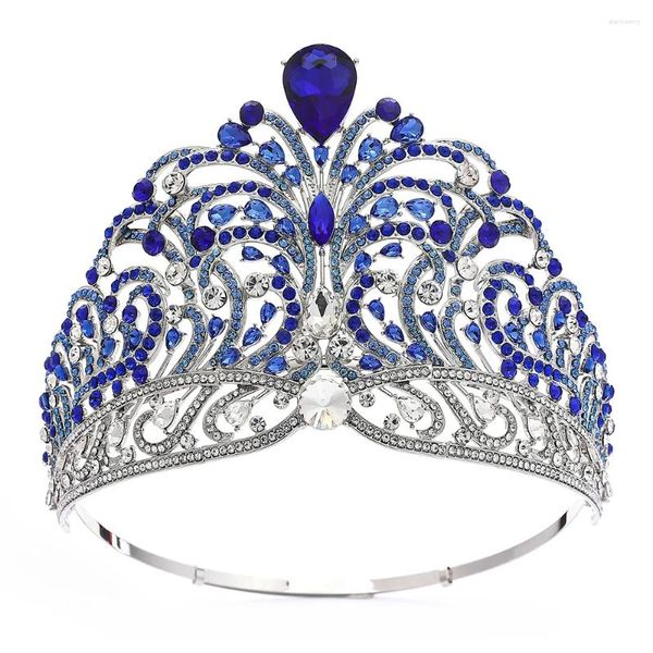 Pinzas para el cabello Miss Universo Fuerza para una buena corona Tiara de diamantes de imitación brillante Círculo completo Gran fiesta de boda nupcial ajustable Coronas grandes