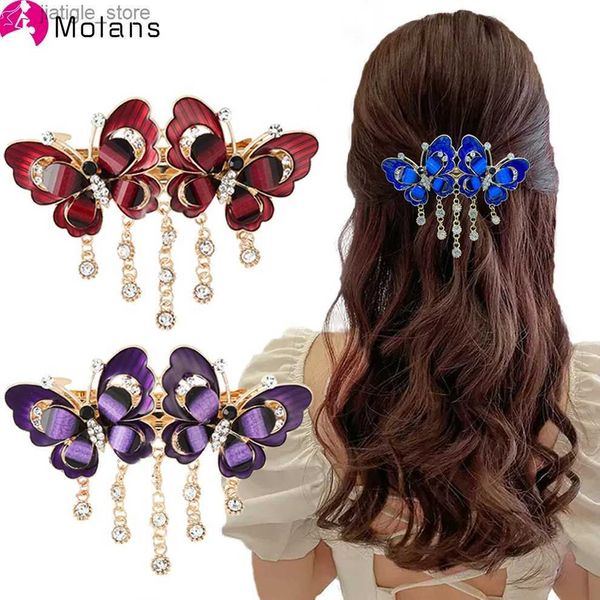 Pinces à cheveux Molans Corée Gland Papillon Griffe De Cheveux Pour Femmes Mode Alliage Queue De Cheval Strass Épingle À Cheveux Rétro Chapeaux Accessoires De Cheveux Y240329