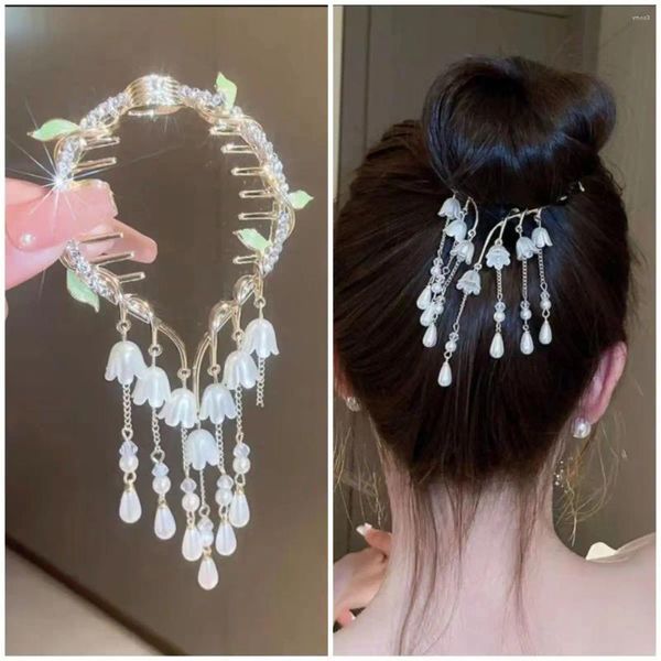 Pinzas para el cabello Mori Xianmei, horquilla con Clip para cabeza de bola alta con diamantes de imitación, mariposa, perla, campana romántica, diadema de orquídeas, Tiara