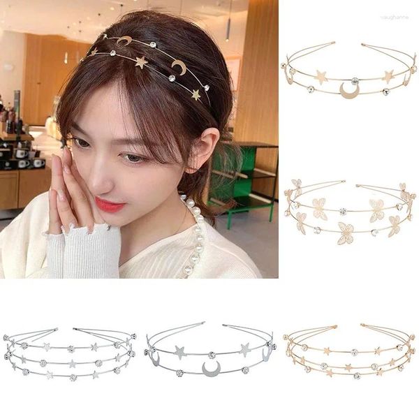 Pinces à cheveux multicouches en métal, cerceau étoile lune papillon cristal strass, bandeau pour femmes filles, accessoires de fête quotidienne