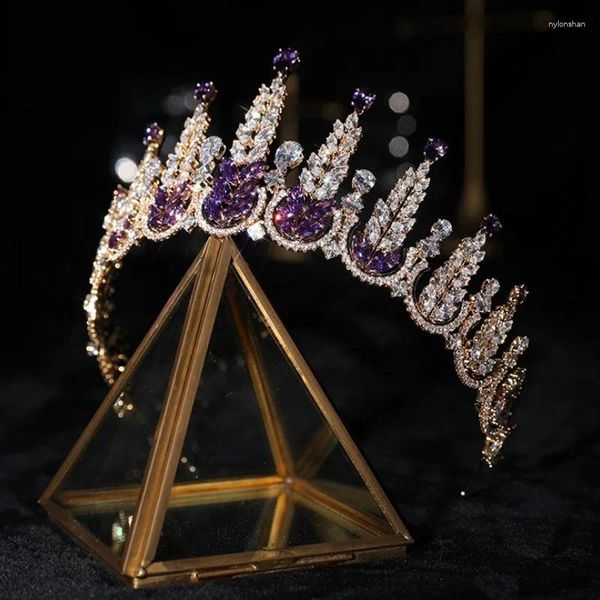 Pinzas para el cabello MYFEIVO Corona llena de circón Accesorios de boda Chapado en oro CZ Mujeres Tiara nupcial HQ2157