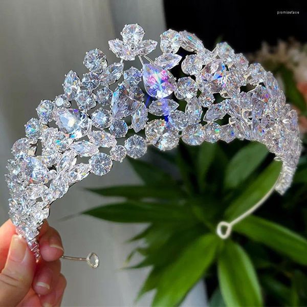 Pinzas para el cabello MYFEIVO corona nupcial de gran tamaño repleto de circonita princesa novia Tiaras fiesta graduación mujeres accesorios de joyería de boda HQ0934
