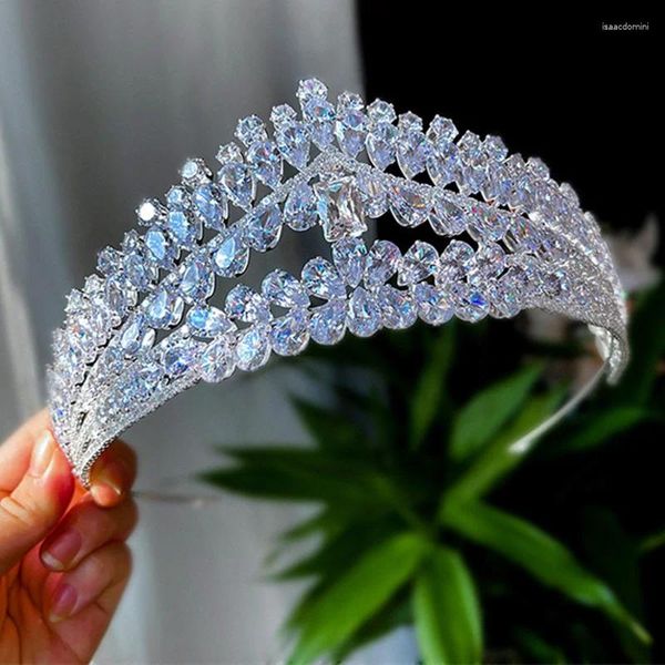 Pinzas para el cabello MYFEIVO, corona nupcial de gran tamaño, repleto de circonita, Tiaras de Boda de Princesa, fiesta de graduación, accesorios de joyería para mujer HQ0933