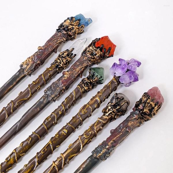 Clips para el cabello Cristal natural Joyería hecha a mano Palo mágico Bruja Princesa Accesorios de cosplay Varita de hadas Regalo de Halloween Herramienta ritual Decoración del altar