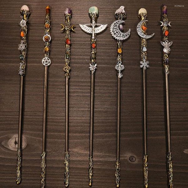 Pinces à cheveux Cristal naturel Bijoux faits à la main Bâton magique Princesse Cosplay Accessoires Fée Baguette Ornement Vintage Moom Accessoires Cadeaux d'Halloween