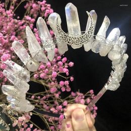 Pinces à cheveux en cristal naturel, diadème, croissant de lune, couronne ancienne, artisanat fait à la main, accessoires bijoux de mariée de mariage