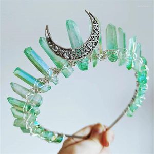 Haarspeldjes Natuurlijk Kristal Maankroon Veelkleurige Groene Band Wizard Accessoires Handgemaakte Bruidshoofdband Mode-sieraden Geschenken