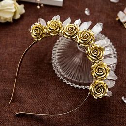 Haarspeldjes Natuurlijk Wit Kristal Tiara Gouden Kleur Bloemen Kroon Voor Vrouwen Hoofddeksels Tovenaar Accessoires Mode-sieraden Feesthoofdband