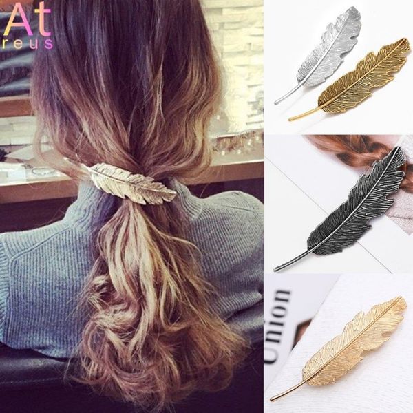 Pinzas para el cabello, nuevo estilo de pluma, alfileres Vintage de Color bronce, horquillas de primavera, ropa de Metal para el cabello, joyería para mujer 208H