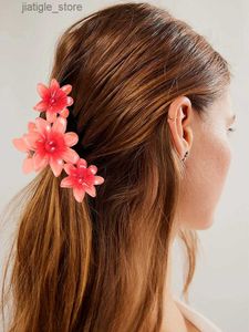 Haarspeldjes Nieuwe Gradiënt Grote Bloem Acryl Haar Clip voor Vrouwen Zoete Haarspelden Haarklauwen Krab Klem Haarspeldjes Hawaiiaanse Haaraccessoires Y240329