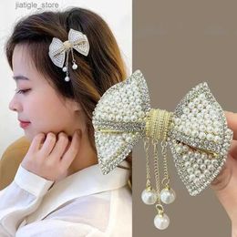 Pinces à cheveux Nouveau Ins Mode Coréenne Tempérament Perle Diamant Arc Printemps Pince À Cheveux Perle Gland Épingle À Cheveux Pour Les Femmes Bijoux Cadeaux Bijoux De Cheveux Y240329