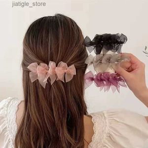 Pinzas para el cabello Nuevo coreano Súper Hada Temperamento Arco Malla Pinzas para el cabello Mujeres Niñas Elegante Cabello roto Flequillo Clip lateral Clip de pico de pato de moda Y240329