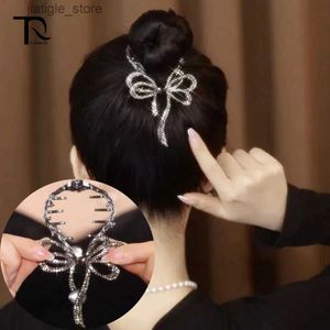 Pinzas para el cabello Nuevo lujo tejido de cristal arco clip de pelo perla mariposa pelo cola de caballo trenza hebilla pasador de pelo garra accesorios de corte de pelo coreano Y240329